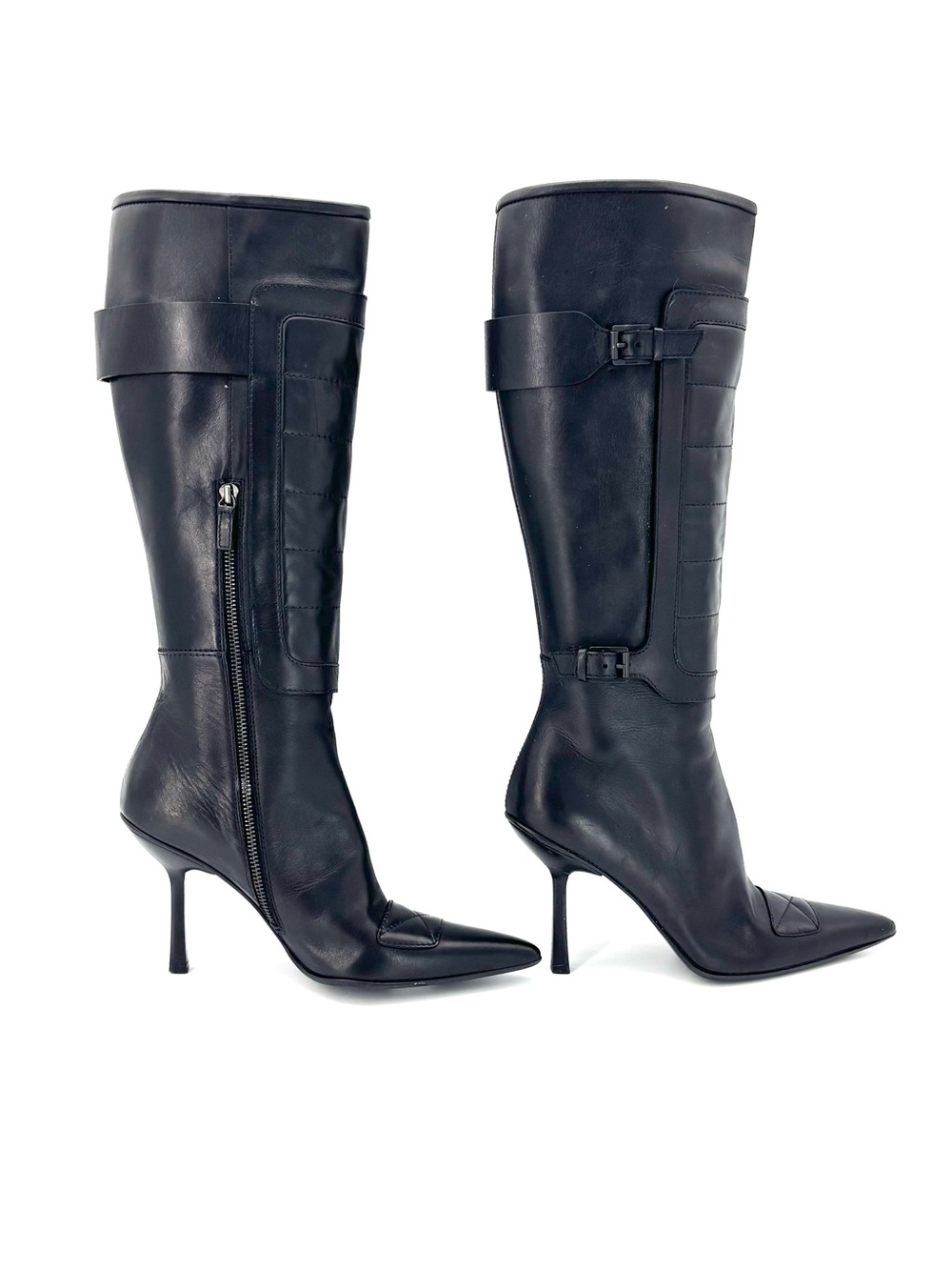 Vintage Gucci Retro Vintage Knee High Buckle Harness Pointed Toe Heeled Boots 39 - Picture 5 of 9